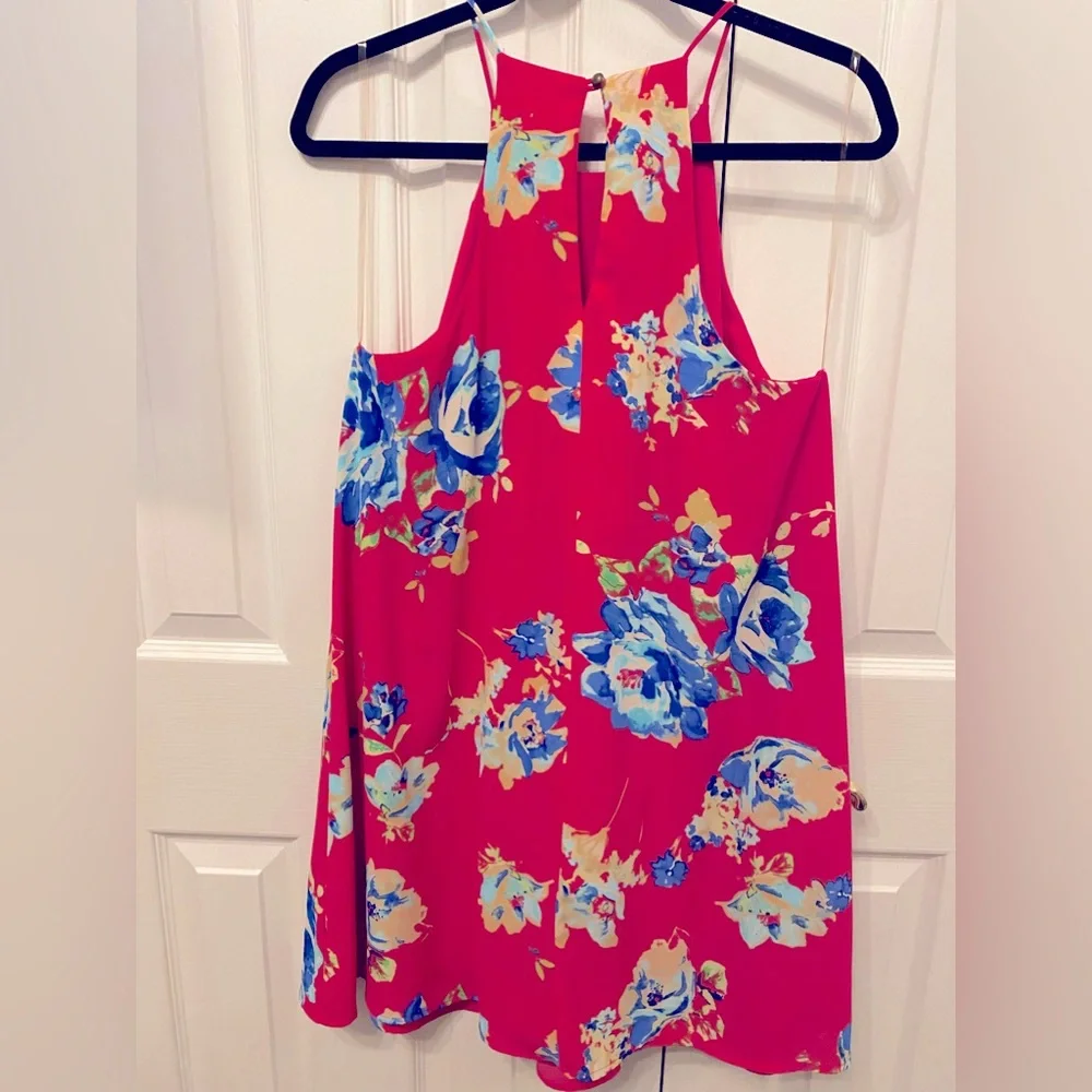 The Impeccable Pig pink size Medium dress with cobalt blue flowers - Picture 2 of 6